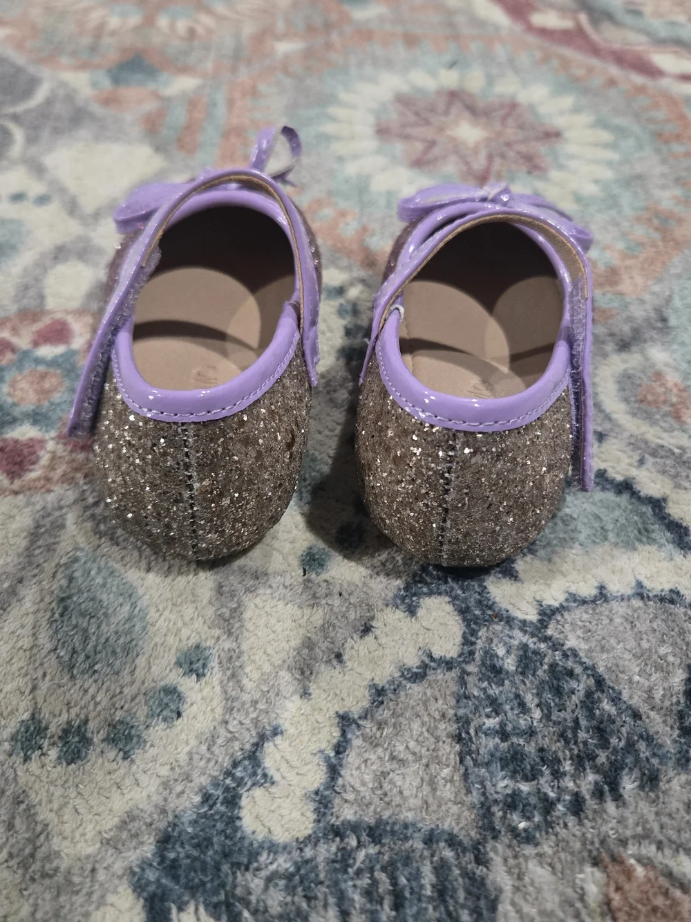 Princess Purple Glitter Bow Mary Jane Ballerina Dress Shoes 5M